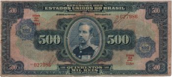 1220 - 500 Cruzeiros Aproveitado - num.est.série separados  - C.008a - BC/MBC