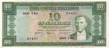 6242 - Turquia (Ataturk) 10 Liras - P.158.a - MBC/S