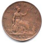 7405 - Grã Bretanha 1 Farthing 1891 - KM.753 - MBC