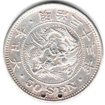 6907 - Japão 50 Sen 1900 c/furos - Y.25 - MBC