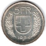 7222 - Suiça 5 Francos 1954 B - Km.40 - S/FC