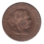 7877 - Espanha 2 1/2 Centimos 1868OM Cobre - Km.634.4 - MBC