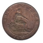 7881 - Espanha 10 Centimos 1870OM Cobre - Km.663 - S