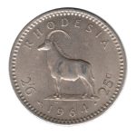 7787 - Rhodesia 25 Cents 1964 Cuproníquel - Km.4 - MBC/S