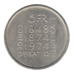 7946 - Suiça 5 Francos 1974 Cu.Ni. - Centenário da Constituição - Km.52 - FC