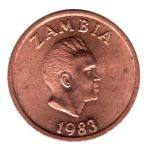 8043 - Zambia	2 Ngwee 1983 Aço revestido de cobre - Km.10a - FC
