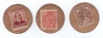 7896 - Conjunto de três moedas de emergência feitas de papelão 1938 - 10,15 e 25 centimos - Últimas moedas da República emitidas durante a Guerra Civíl Espanhola