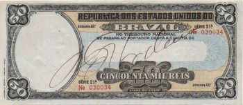 1100 - 50.000 Réis - 13a. estampa autografada (estado de conservação e numeração muito próxima da cédula da pag. 80 do catalogo) R.126.a - FE